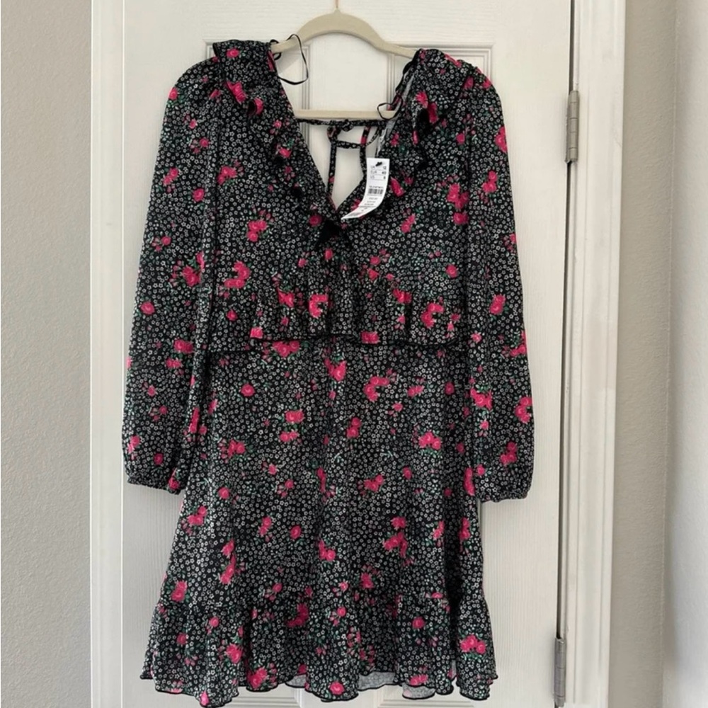 TOPSHOP RUFFLE FLORAL PRINT MINI DRESS MEDIUM - Picture 3 of 8